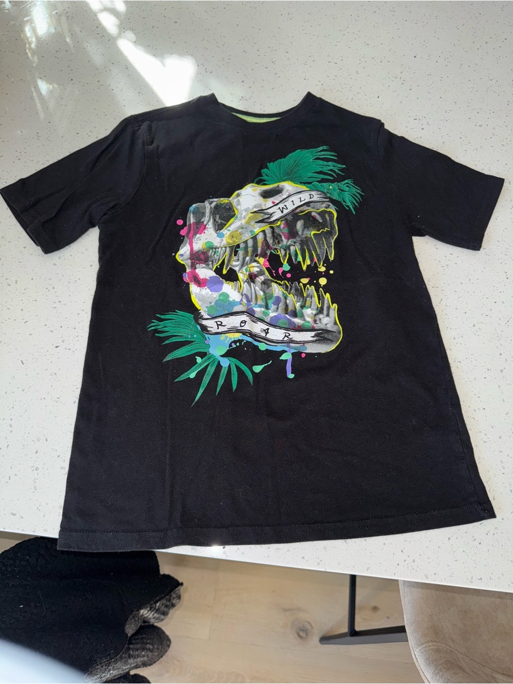 wonder nation Black Short-Sleeve Tee with Colorful Dinosaur Skull Graphic